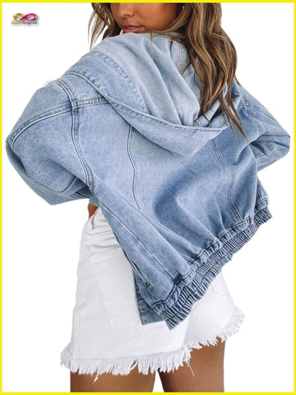 Oversized Varsity Denim Jacket Y2K Hooded Button Front Pockets Anorak
